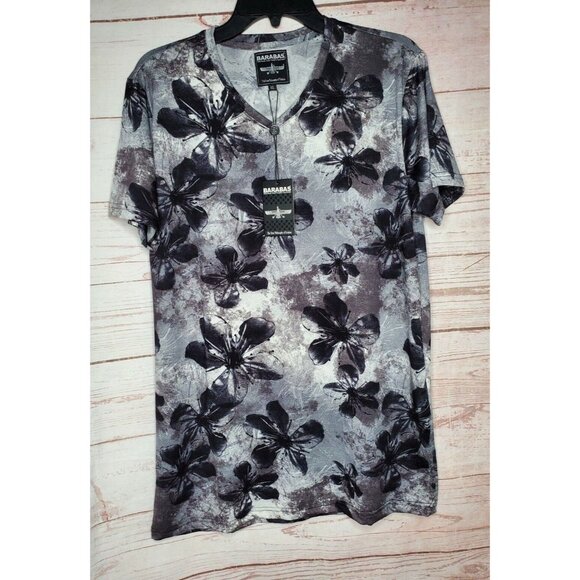 Barabas Gray Floral Lightweight Short Sleeve XL Designer Silky Feel Shirt - Picture 1 of 10
